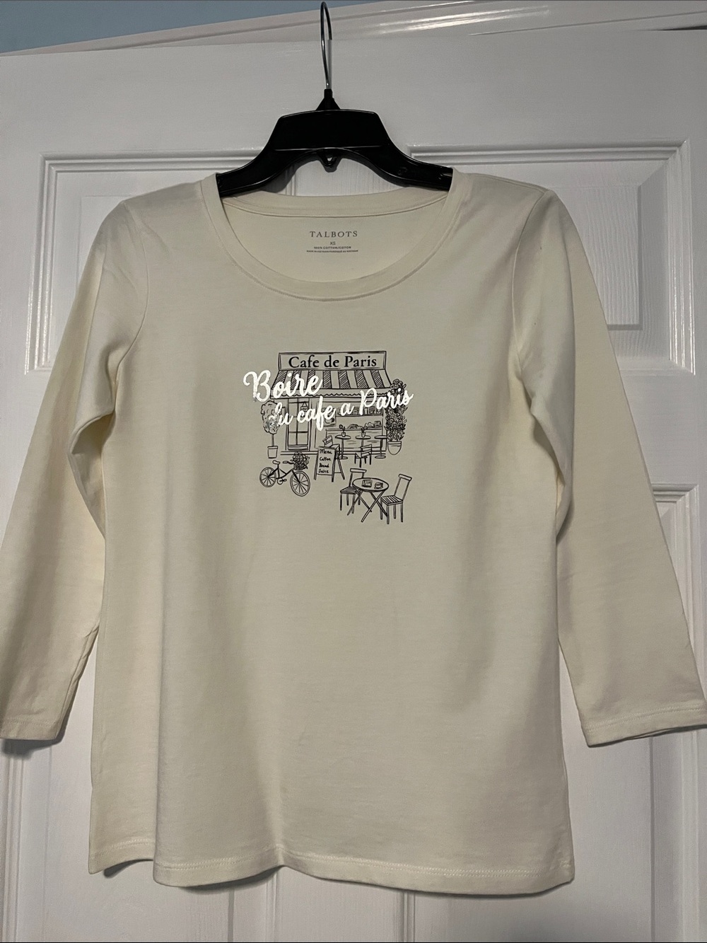 Talbots Cream Long-Sleeve Kids Top with Paris Café Graphic